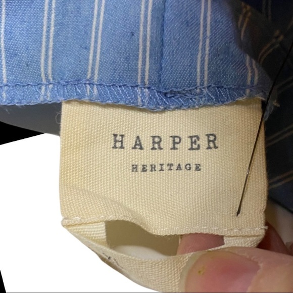 Harper High Neck Tank Top Chambray Embroidered Blue Floral Embroidery Size XL - Picture 6 of 11